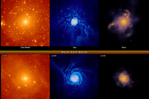 Dunkle Materie, Gas und Sterne in einer simulierten Galaxie Dunkle Materie, Gas und Sterne in einer simulierten Galaxie